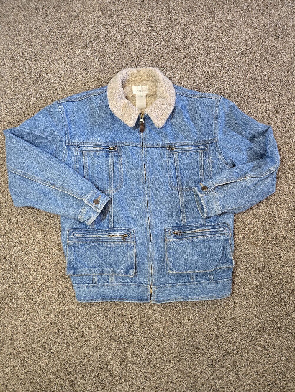VTG Jones New York Sherpa Lined Denim Jacket Women's Medium Utility Western